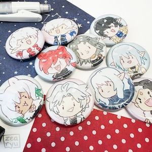 May include: A set of ten round, colourful, cartoon character pins. The pins feature various characters with different expressions and hairstyles. The pins are perfect for adding a touch of whimsy to bags, jackets, or other accessories.