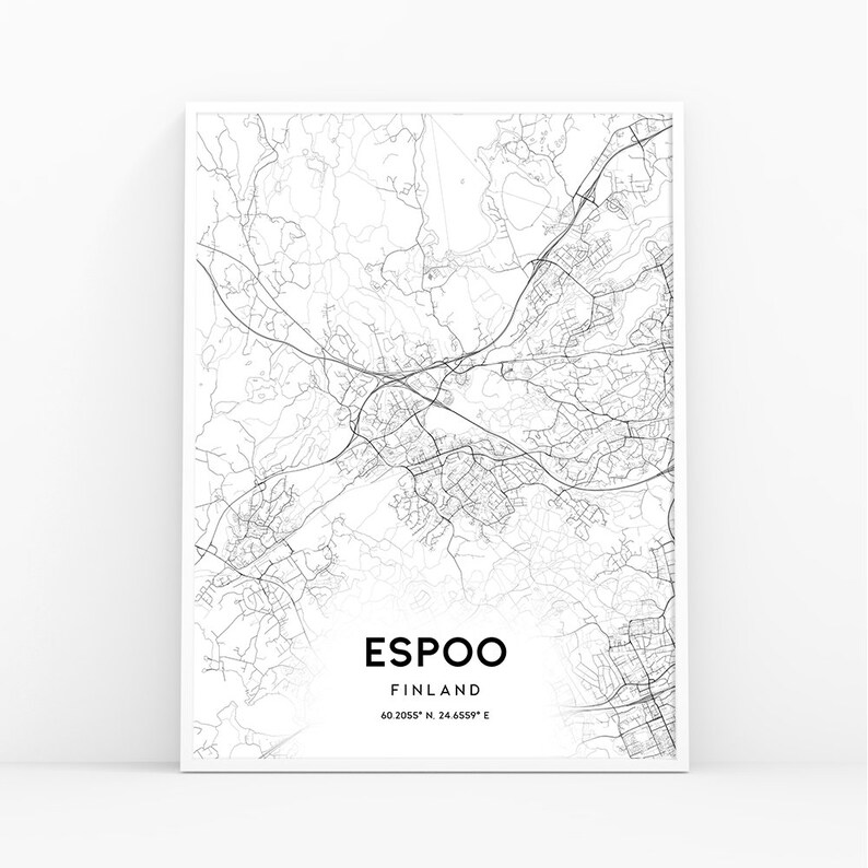Espoo Mapa Imprimir Finlandia Mapa Arte Cartel Pared Etsy
