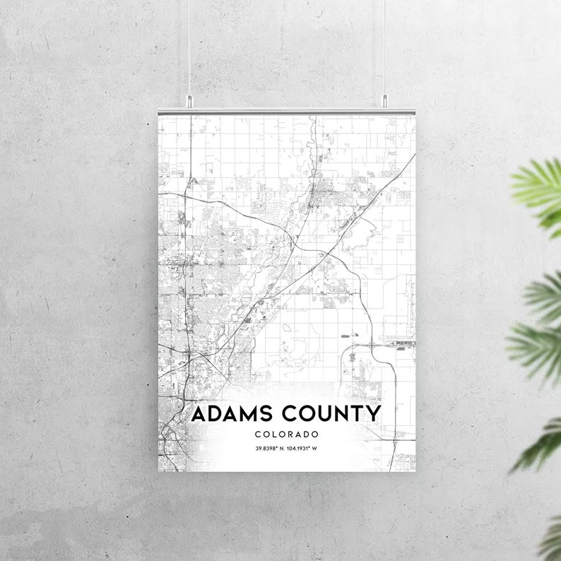 adams county map print colorado co usa map art poster city etsy