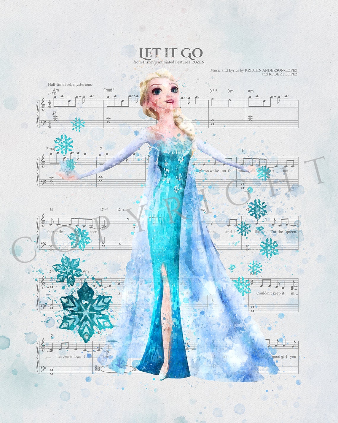 Elsa Music Sheet Print Frozen Print Let It Go Poster Disney Etsy
