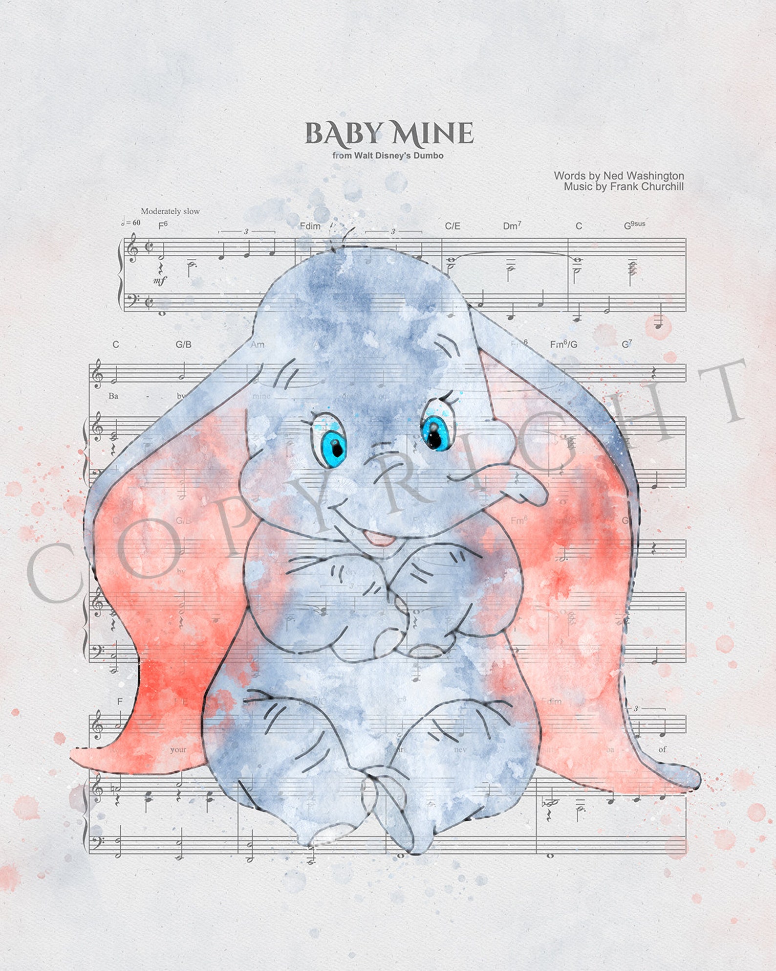 Baby Mine Dumbo Print Music Sheet Print Dumbo Print Dumbo Etsy UK