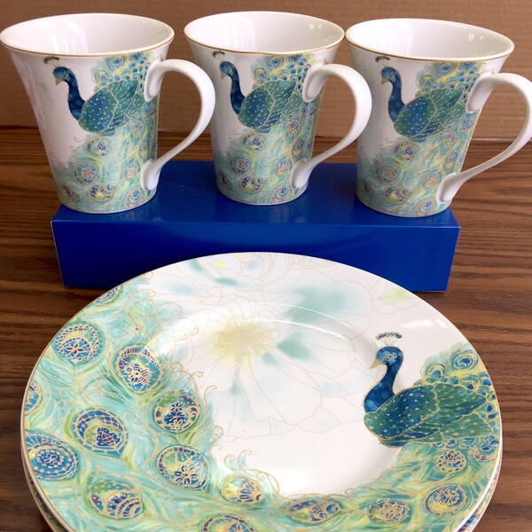 Lakshmi 222 FIFTH (3) MUGS and (2) SALAD Plates, (2) Appetizer Plates