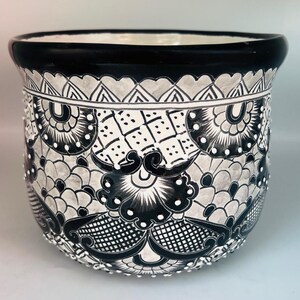 Black and White Talavera Mexican Planter, Hand Painted Floral Pot, Mexican Pottery, Talavera Style Flower Pot, Succulent Planter