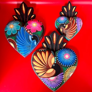 Mexican Wooden Hand Painted Heart Wall Art