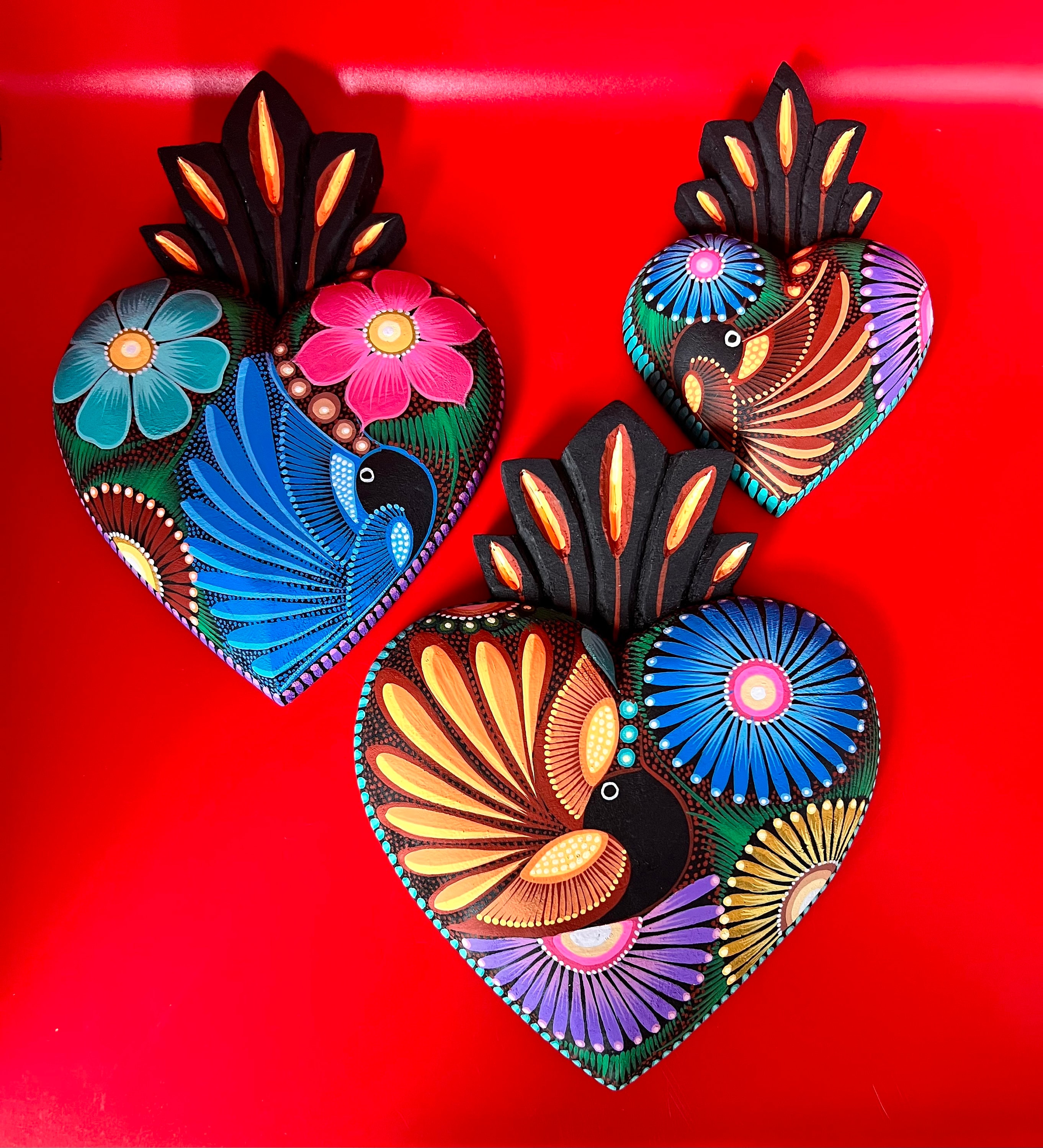 版画 HEART LAND 額装品 Mexican Wooden Hand Painted Heart Wall Art Valentine's Day - Etsy