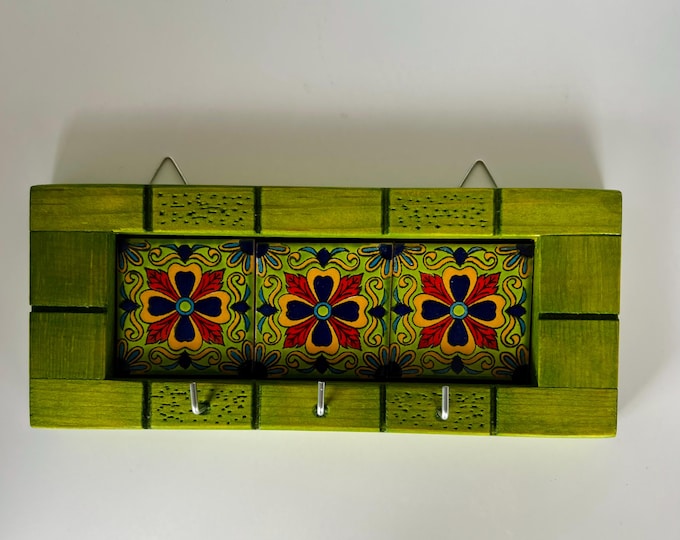 Talavera Key Holder Ceramic Tiles Wood - Home Decor Wall Art Mexico - Etsy
