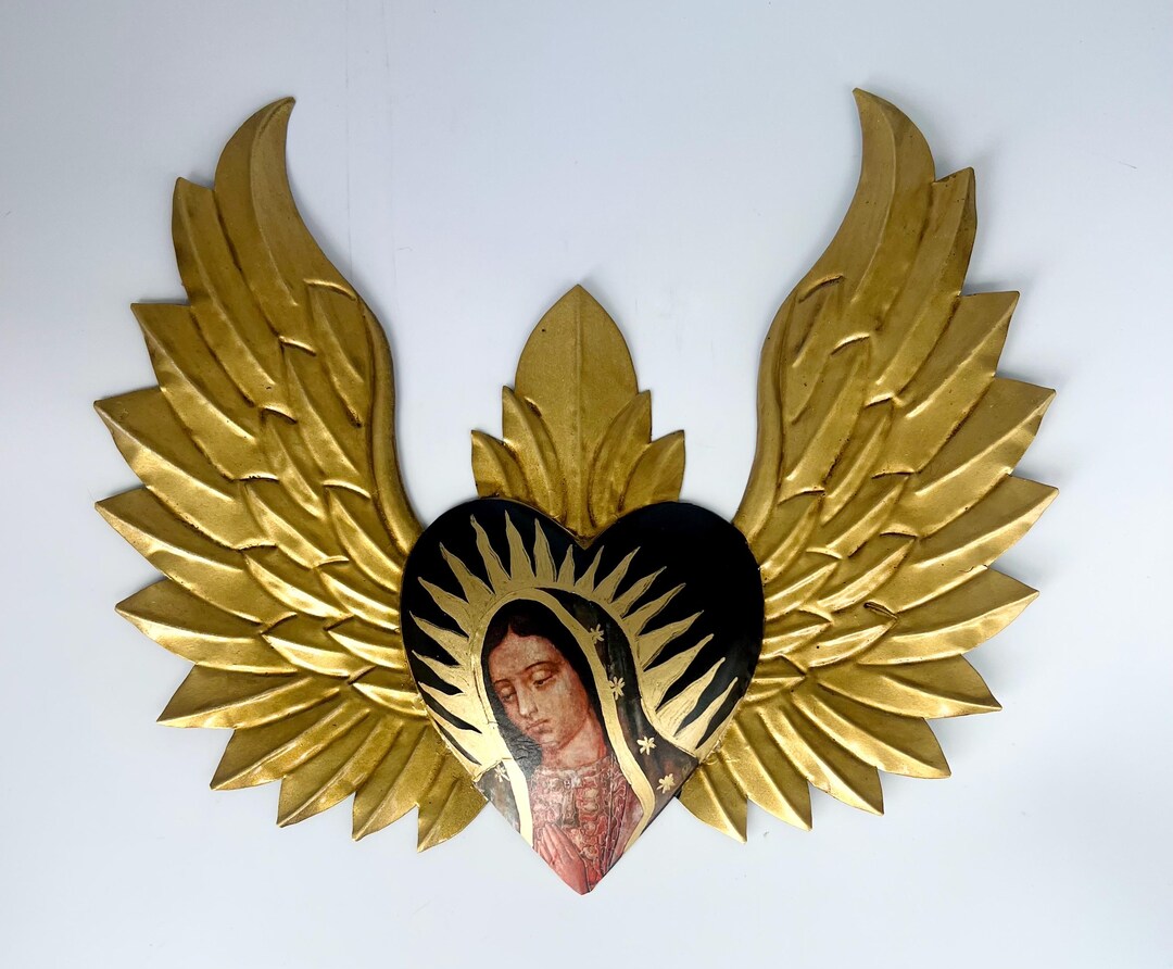 Sacred Heart Wall Art With Wings – Our Lady of Guadalupe Tin Heart ...