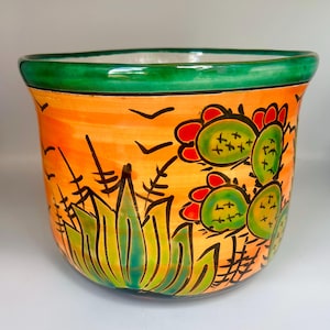 Hand Painted Talavera Cactus Flower Pot, Mexican Ceramic Planter, Desert Succulent Pot, Colorful Southwest Decor