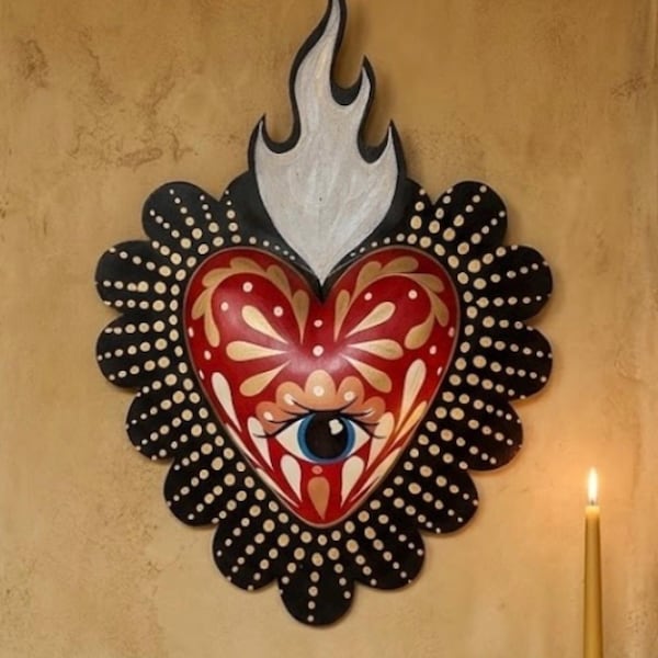 Mexican Tin Heart Wall Art Evil Eye Valentine’s Day