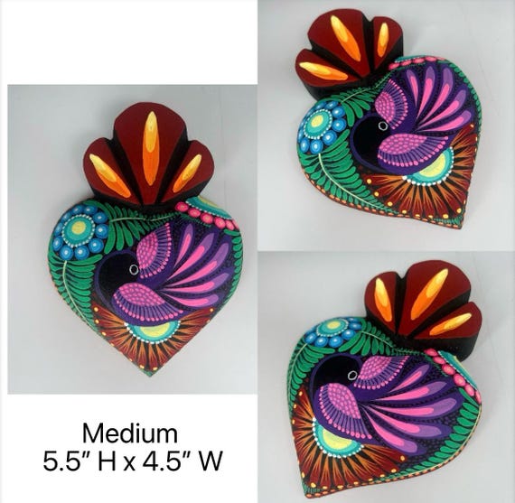 Mexican Wooden Hand Painted Heart Wall Art Valentine's Day - Etsy