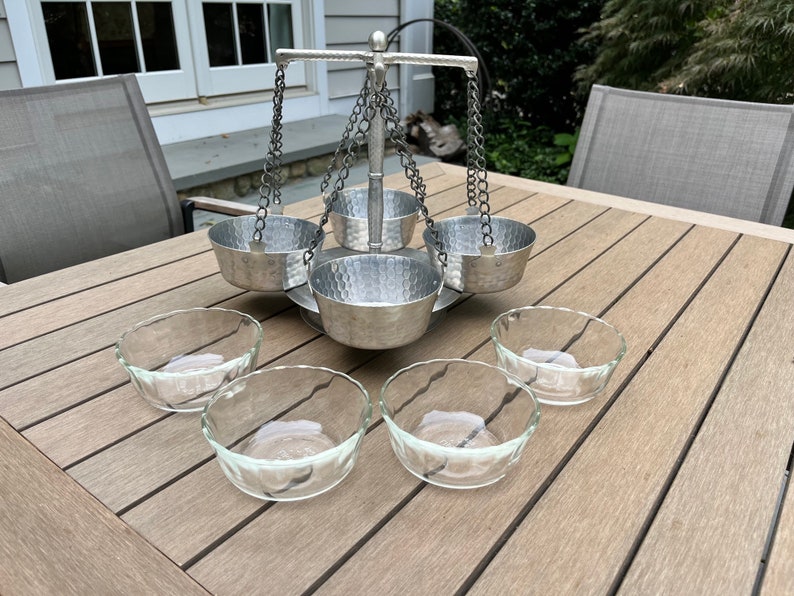 Vintage 1960s Hammered Aluminum Lazy Susan Relish or Condiments Server ...