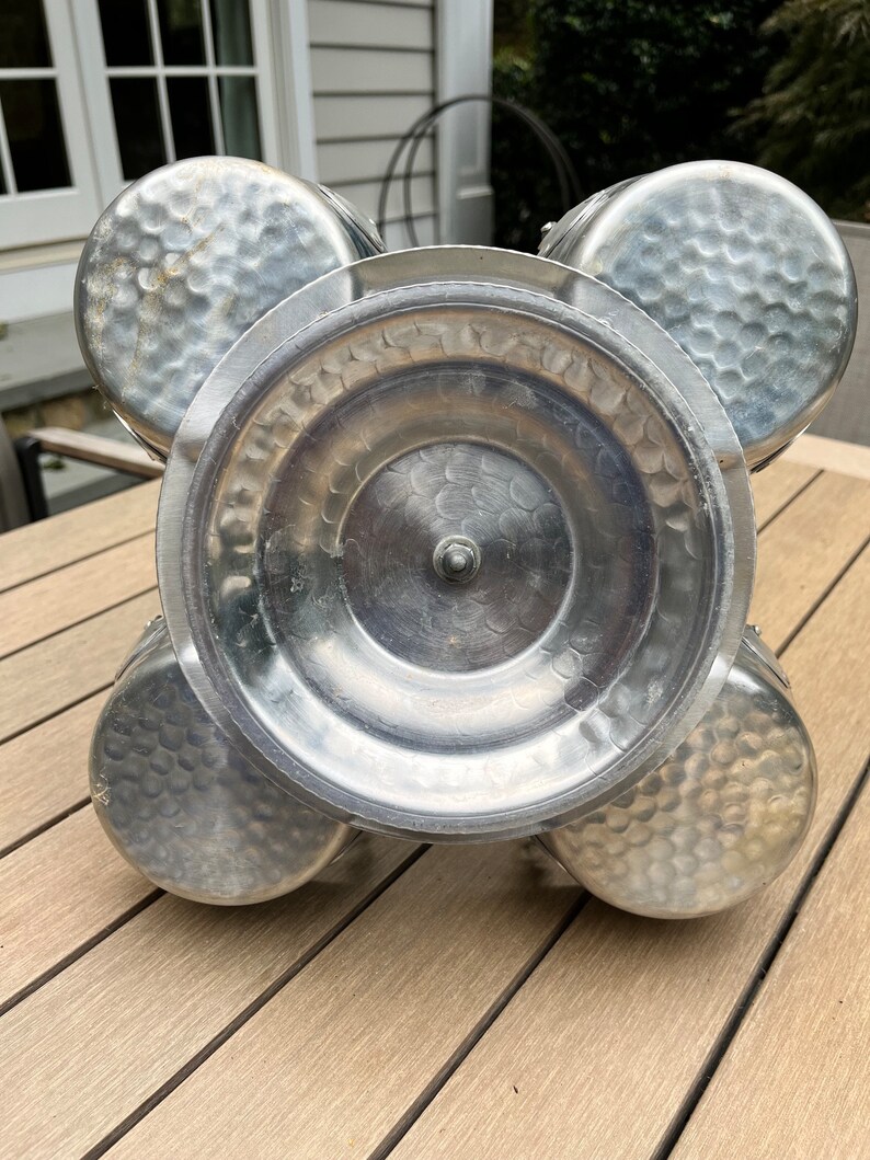 Vintage 1960s Hammered Aluminum Lazy Susan Relish or Condiments Server ...