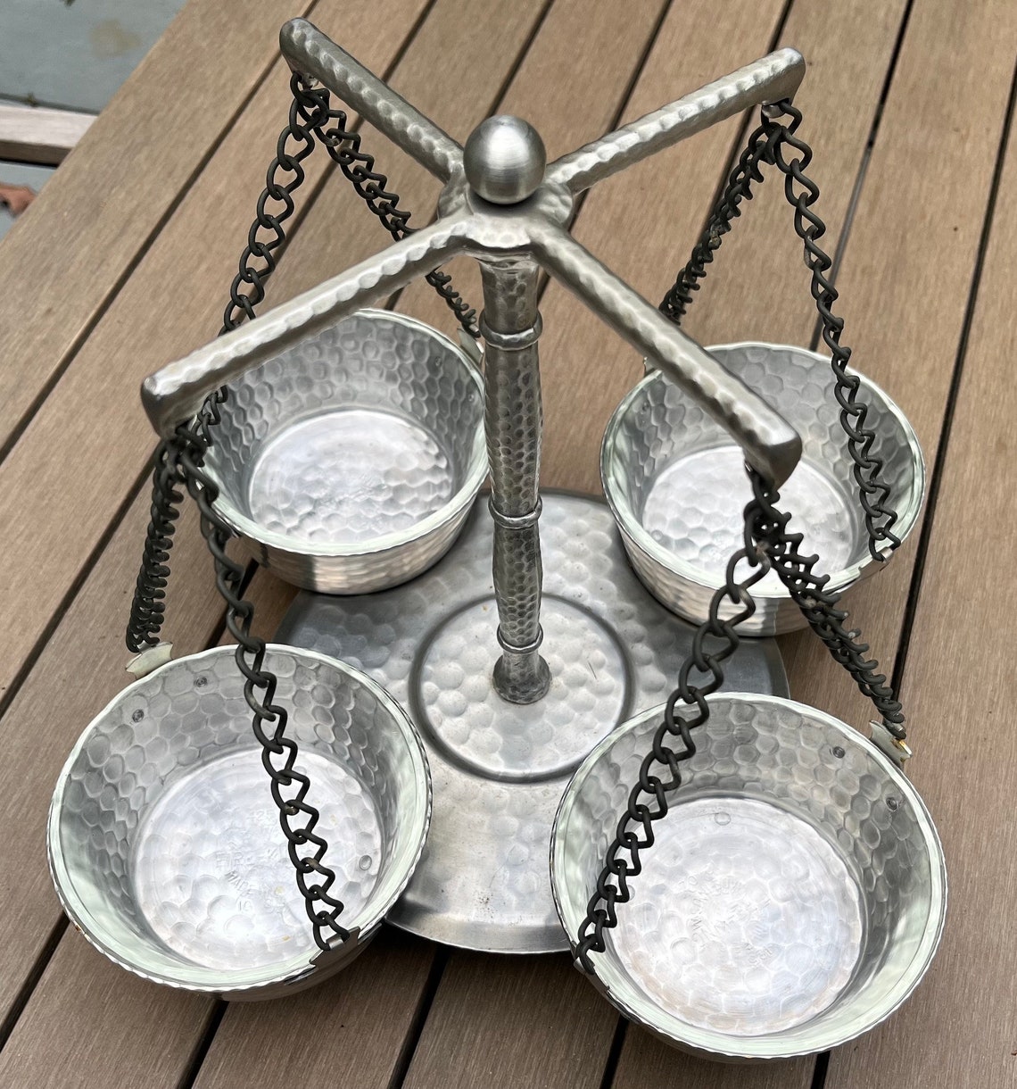 Vintage 1960s Hammered Aluminum Lazy Susan Relish or Condiments Server ...