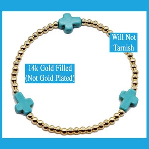 Gold Bead Bracelet 3mm 14k Gold Bead Bracelet | Gold Bead Bracelet | Gold Ball Bracelet | Gold Filled Beaded Bracelet Bracelet with Cross