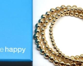 Gold Bead Bracelet |Gold Bead Bracelet gift set | 14k Gold Bead Bracelet |Gold Bracelet Stack| Gold Bead 4mm, 5mm, 6mm| Gold Beaded Bracelet
