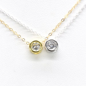 Solitaire CZ Necklace N14 • Delicate CZ Necklace, Tiny Solitaire Necklace, Gold CZ Solitaire, Everyday Necklace, Layering