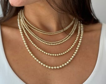 Gold Beaded Necklace | Gold Ball Bead Choker | 14k Gold Filled Layering Necklace |Waterproof 2mm 2.5mm 3mm 4mm 5mm 6mm | Bridesmaid Jewelry