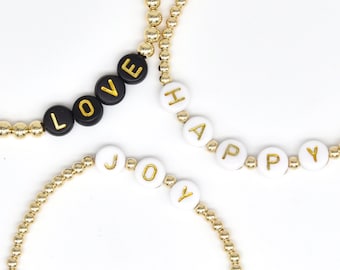 Personalized Custom Beaded Bracelet | Custom Word Bracelet | Name Bracelet | Layering Gold Bracelets | Stackable Bracelets | 4mm Gold Filled