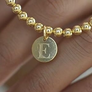 Personalized Initial Bracelet, Custom Disc Bracelet, Letter Charm Bracelet, Gold Bead Bracelet  14k Gold Bead Bracelet | Gold Ball Bracelet