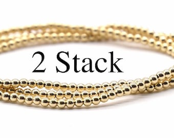Gold Bead Bracelet | 14k Gold Bead Bracelet | Gold Bracelet Stack| Gold Ball Stack | Gold Bracelet 2 stack | Gold Bead Stacking Bracelet