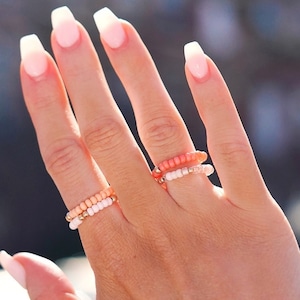 Color Stretch Rings * Dainty Ring Stack • 14k Gold Filled Beaded Rings | Beaded Stretch Ring | Stacking Rings • Gold Stack Ring * Color ring