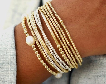 Gold Bead Bracelet Silver Bead Bracelet Gift Stack|Gold Bead Bracelet Stack| Gold Ball Stack |Gold Filled Beaded Bracelet | Holiday Gift Set