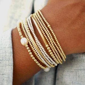 Gold Bead Bracelet Silver Bead Bracelet Gift Stack| Gold Bead Bracelet Stack| Gold Ball Stack | Gold Filled Beaded Bracelet | Bracelet Stack