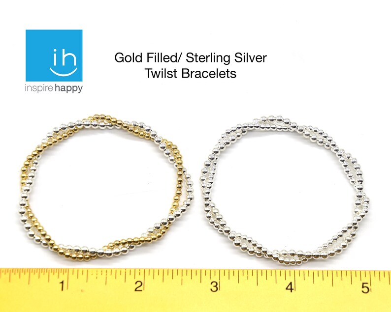 Gold and Silver Twist Bracelet - Gold Bead Bracelet Silver Bead Bracelet Twisted together- Gold filled and sterling silver bead bracelet image 8