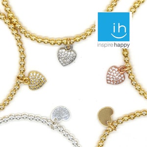 Gold Bead Bracelet | CZ Heart Charm Bracelet | 14K Gold Bead Bracelet | Gold Bead Bracelet| Bracelet with Heart | Silver Heart Bracelet gift
