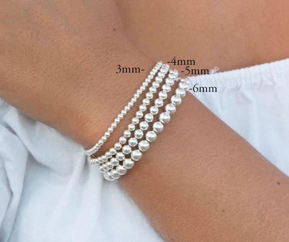 Sterling Silver Bead Bracelet - Etsy
