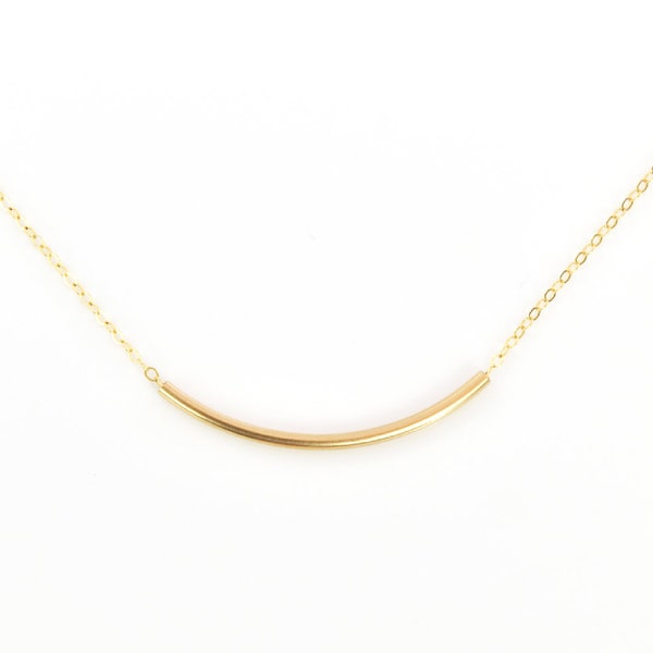 Dainty Curved Bar Necklace, gold tube Necklace, 14k gold filled, Sterling Silver, Layering Jewelry, Delicate choker, holiday gift
