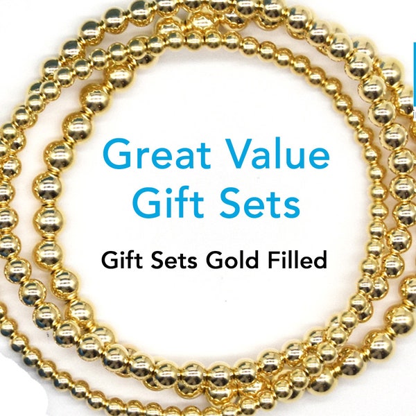 Gold Bead Bracelet Gift Set 2.5mm 3mm 4mm 5mm  | 14k Gold Bead Bracelet | Gold Bead Bracelet | Gold Ball Bracelet | Gold Filled Gift Sets