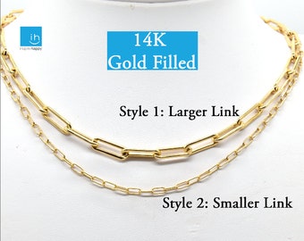 14k gold chain necklace | 14K Gold Filled Paper Clip Chain |  Silver chain necklace | Gold Filled Paperclip Choker | Gold Chain Necklace