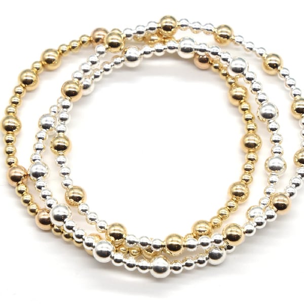 Gold Filled Bead Bracelet, Sterling Silver Bead Bracelet, Mixed Bead Bracelet, Combination Bracelet, Gold and Silver Bracelet