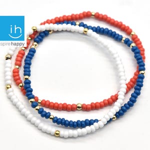 Gold Bead Bracelet -Red White & Blue| 14k Gold Bead Bracelet| Gold Bead Bracelet Stack| Gold Ball Bracelet |Gold Filled Beaded Bracelet gift