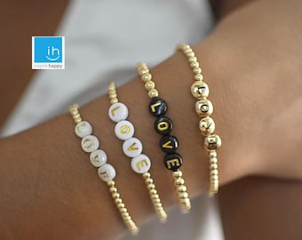 Gold Love Beaded Bracelet| | Custom Word Bracelet | Name Bracelet| Layering Gold Bracelet| Stackable Bracelets| Gold Filled Love Beads
