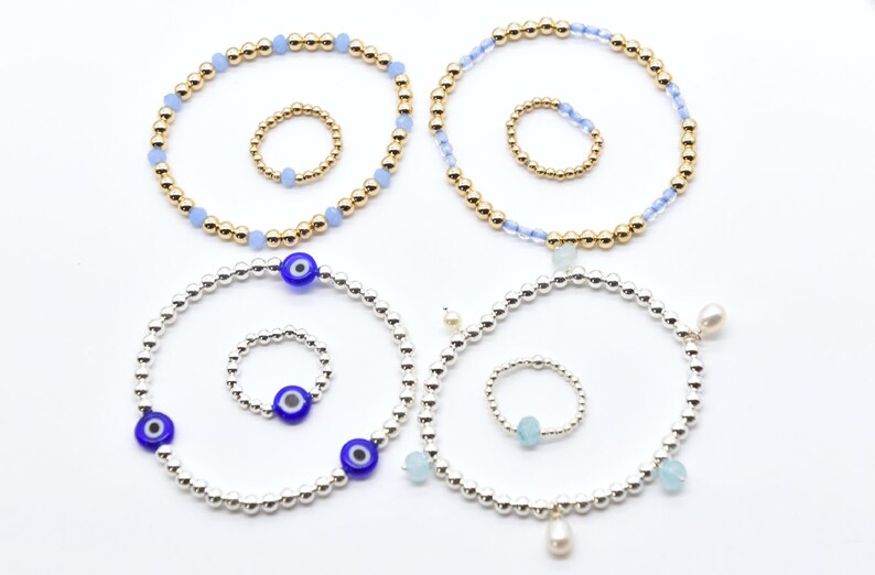 Stretch Bracelet Stack mother/'s day gift Ring and Bracelet Stretch Gift Bracelet stack mom gift Bracelet and Ring Gift Set