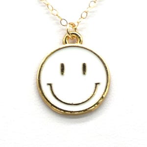 Smiley Face Colored Necklaces, Smiley Pendant,  Friend Gift, Happy Gift, Gold Filled Necklace, Gold Filled Smiley Necklace