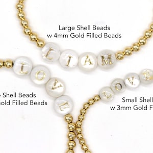 Gold Custom Beaded Bracelet| | Custom Word Bracelet | Name Bracelet| Layering Gold Bracelet| Stackable Bracelets| 4mm Shell Bead Gold Filled