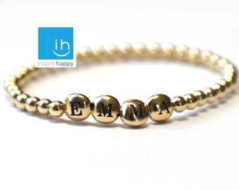 Gold NAME Beaded Bracelet| | Custom Word Bracelet | Name Bracelet| Layering Stackable Bracelets| Gold Filled Letter Beads- gold alphabet