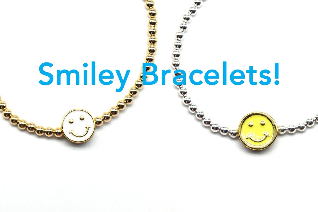 Gold Smiley Bracelet, Gold Smiley Bracelet, Smiley Bracelet, Silver ...