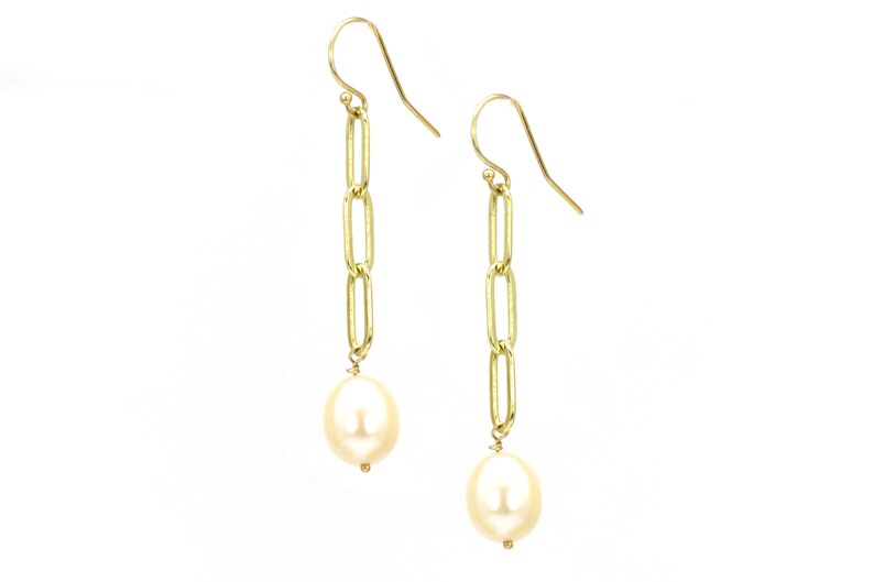 Pearl drop on Paper clip chain earring gold filled pearl earring Silver pearl earring freshwater pearl girlfriend gift Pearl earrings