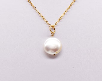 14k Gold Filled Necklace w Pearl | 14k Gold Filled Necklace with Freshwater Pearl Coin | Minimalist Necklace | Dainty Pearl necklace