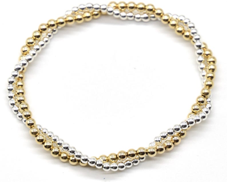 Gold and Silver Twist Bracelet - Gold Bead Bracelet Silver Bead Bracelet Twisted together- Gold filled and sterling silver bead bracelet image 6