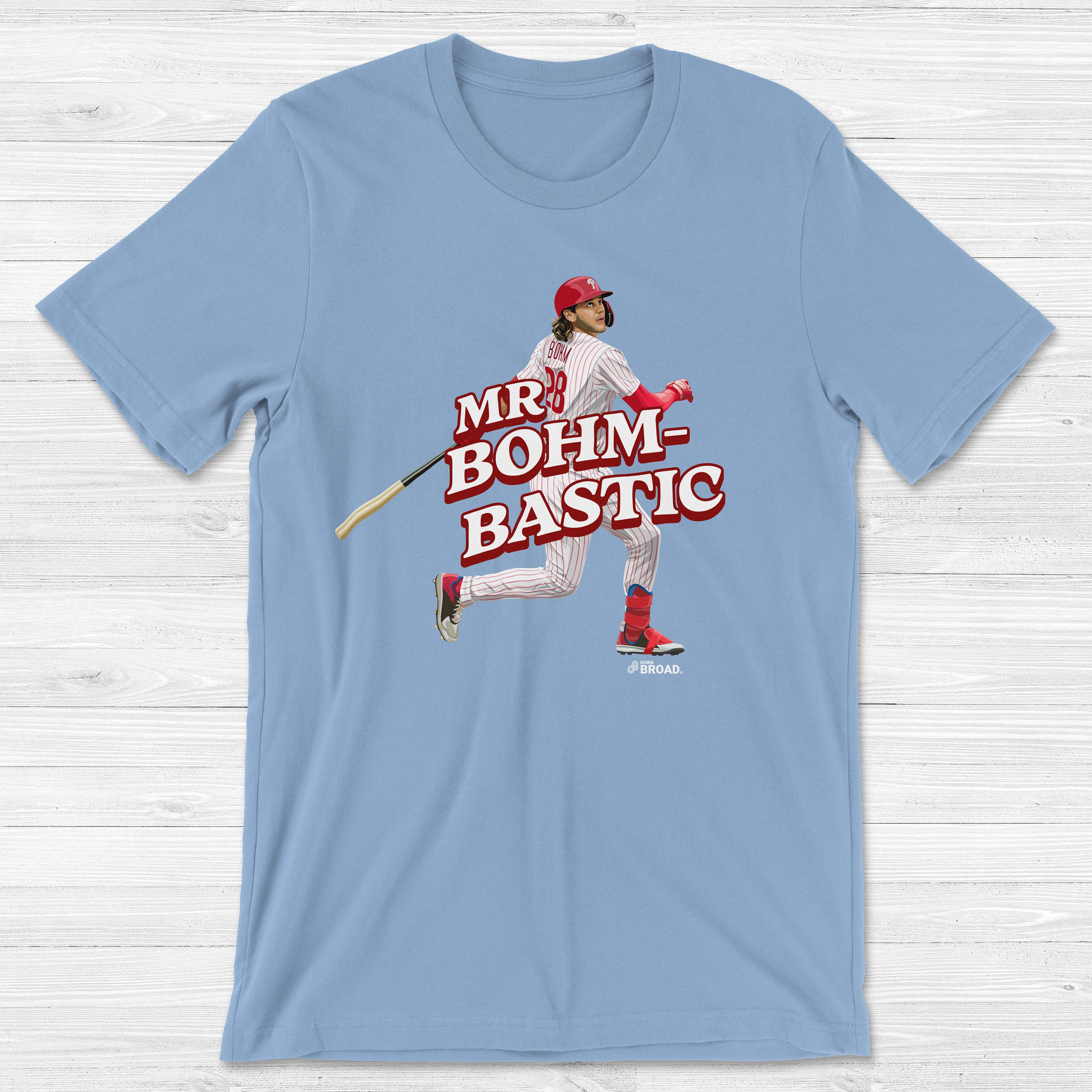 theCityOfBrotherlyLoveTshirts Alec Bohm Bad to The Bohm Philadelphia Baseball Fan V2 T Shirt Baseball Raglan / Grey/Red / 2 X-Large
