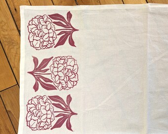 Pink Peony - Hand Printed Tea Towel