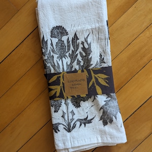 Black Thistle Hand Printed Tea Towel