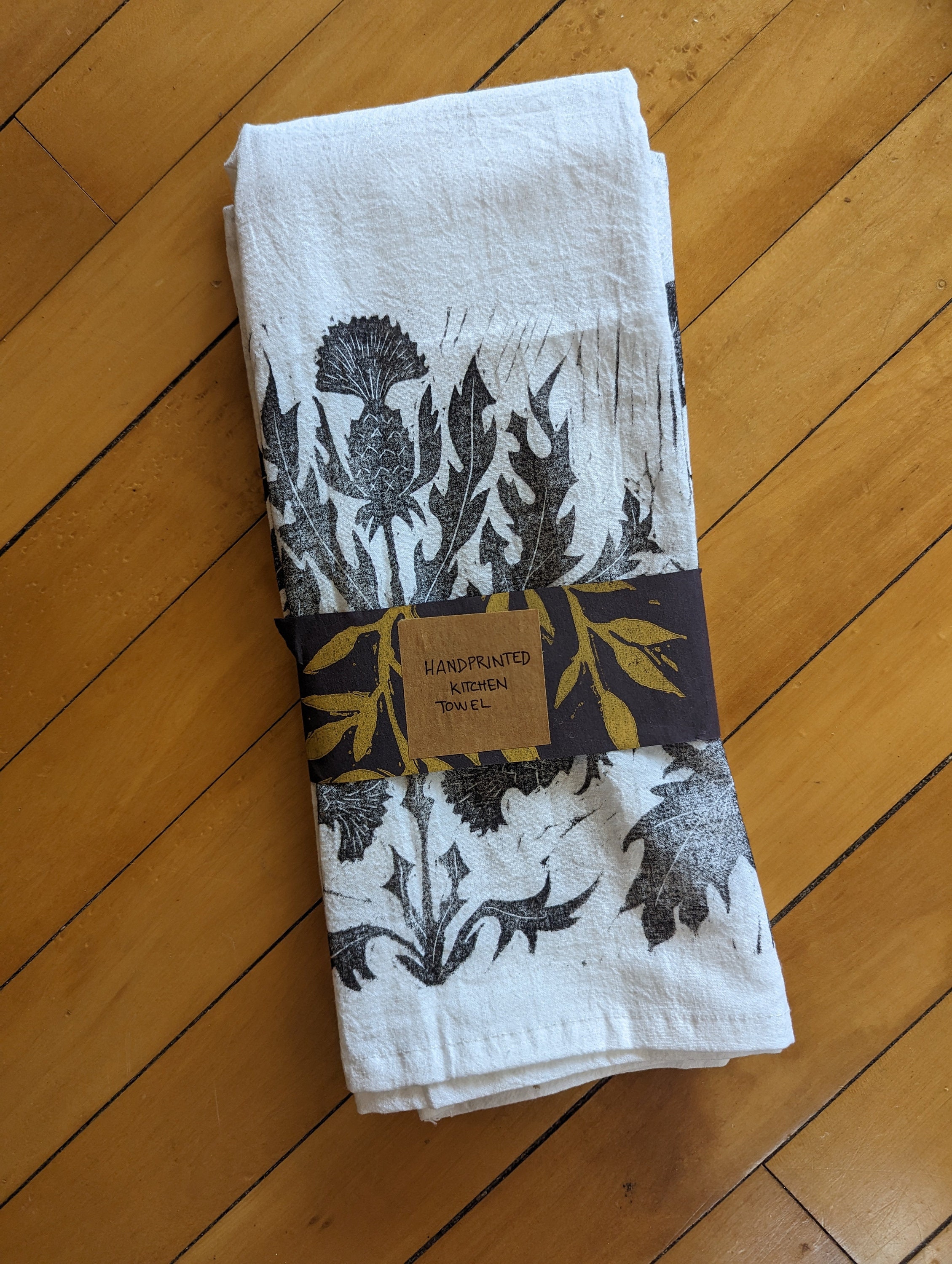 Black Thistle Hand Printed Tea Towel Etsy