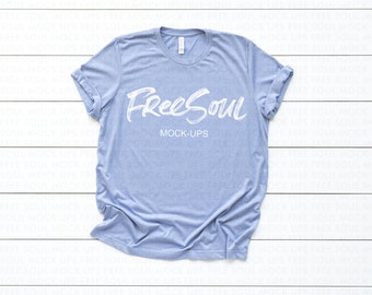Download Men S T Shirt Mockup Bella Canvas 3001 Unisex Short Sleeve Tshirt Heather Blue Mens Flat Lay Free Soul Mock Up Freesoulmockups Iphone X 3d Mockup PSD Mockup Templates