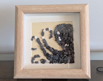 Octopus Wall Art, Framed Beach Pebble Mosaic, Maine Coastal Handmade Ocean Decor, 4.5x4.5 Nautical Picture, Beach House Gift